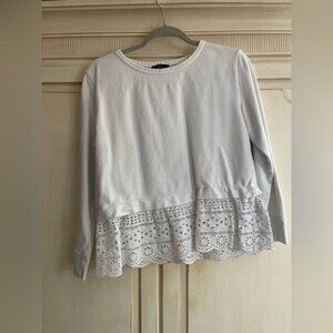 J.CREW White Eyelet Hem Women's Sweatshirt Size Small Casual Preppy Feminine